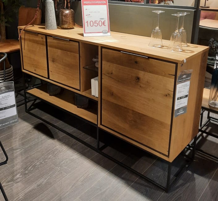 BUFFET 160 cm - 3-portes + 3-niches (+ LED)