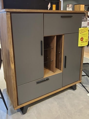 buffet haut 125 cm - 2-portes + 1-tiroir + 1-porte rabattante + 5-niches (+ LED)