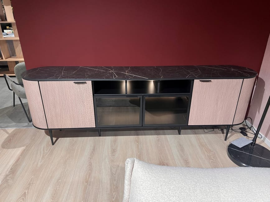 Dressoir Aramon 240cm - 2-deuren + 2-glasdeuren + 3-niches (+LED)