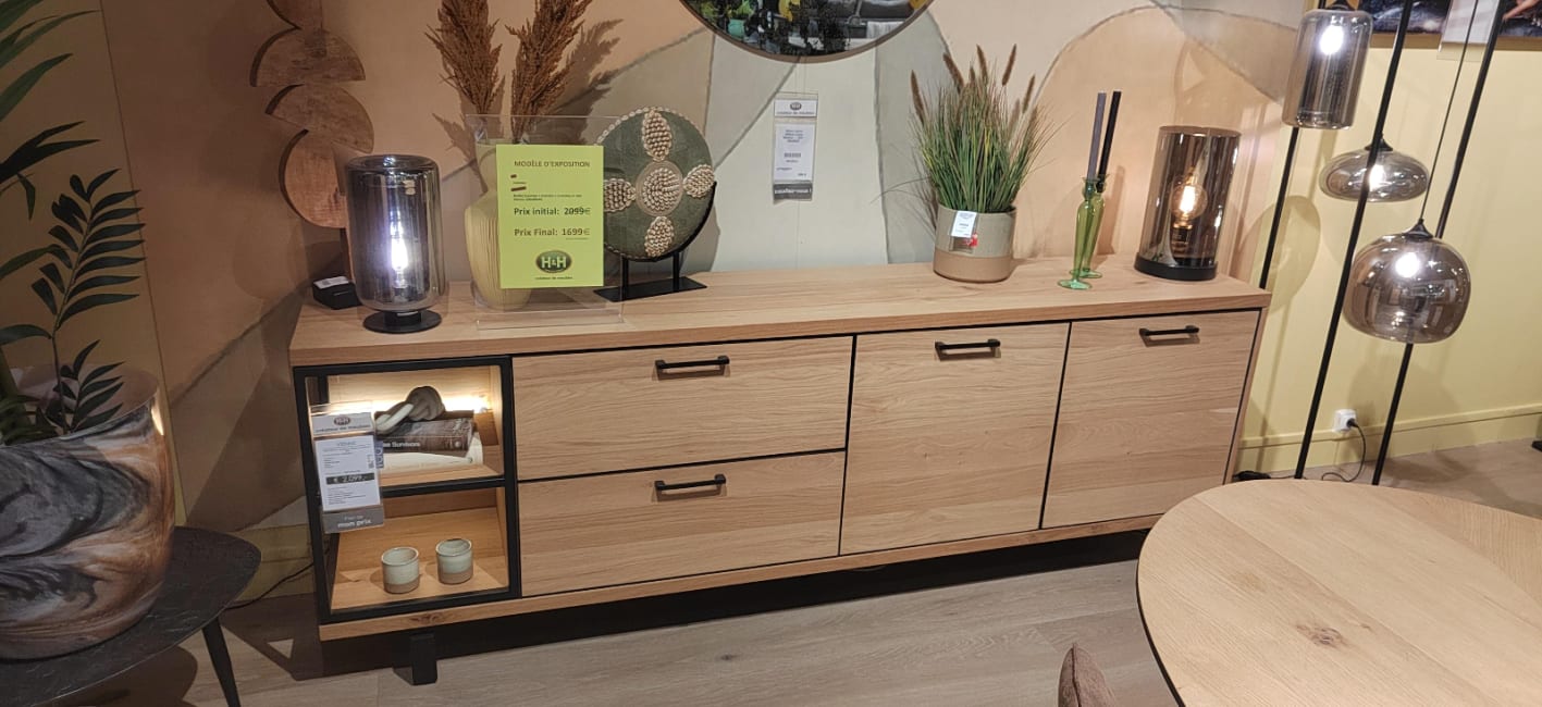 Buffet 230 cm - 2-portes + 2-tiroirs + 2-niches (+ LED)