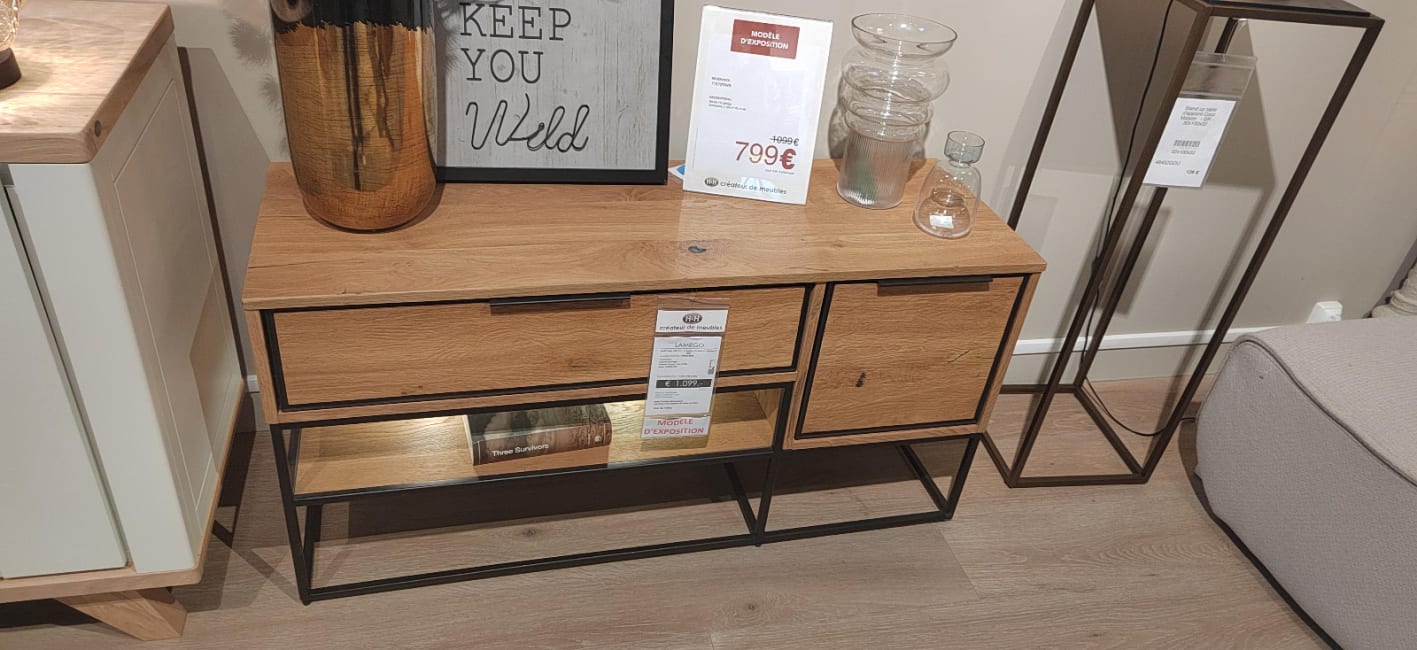 Lowboard120 cm - 1-porte + 1-tiroir + 1-niche (+ LED)