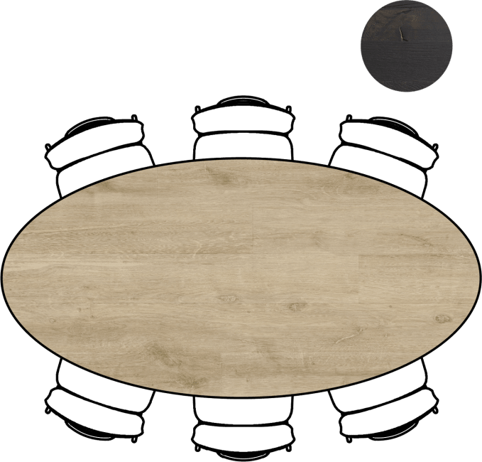 XOOON - Arvada - Minimalistisch design - tafel 220 x 110 cm. - ellips - poten aan de zijkant