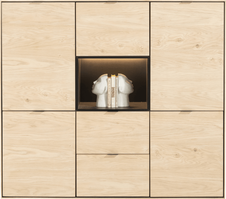XOOON - Elements - Minimalistisches Design - Dressette 150 cm - 5-Tueren + 2-Laden + 1-Nische + Led