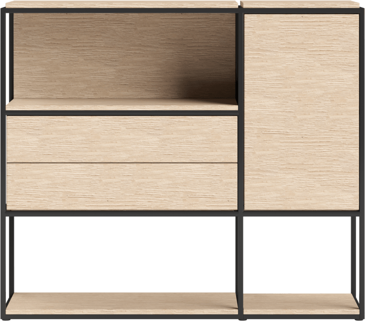 XOOON - Modulo - Minimalistisch design - highboard 135 cm - 1-deur + 2-Laden - 3 nivo&#39;s