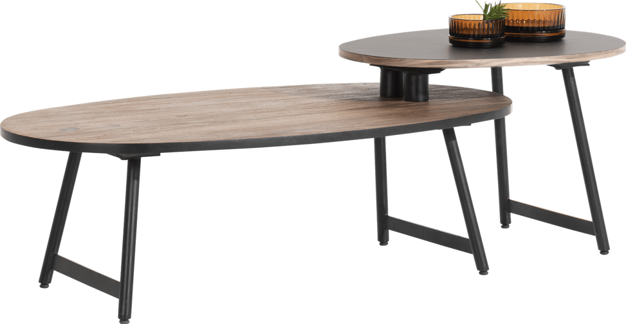 XOOON - Torano - Minimalistisch design - set salontafels - 65 x 50 cm (zwart) + 110 x 60 cm (walnoot)