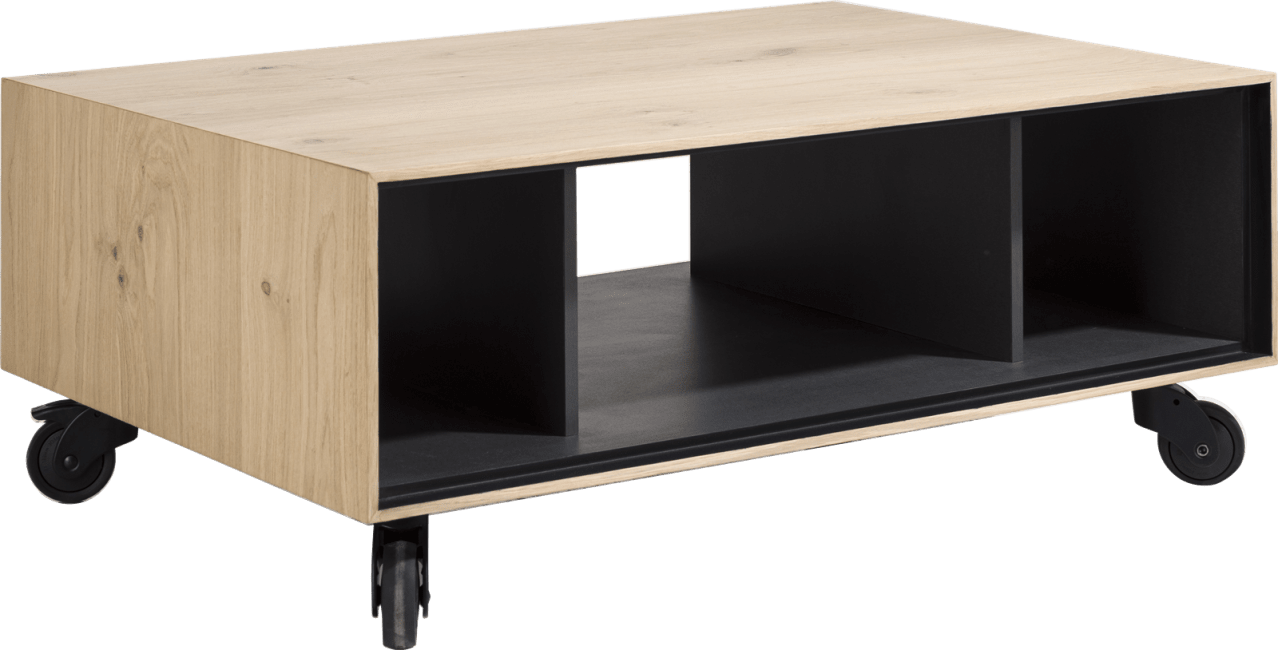 XOOON - Elements - Minimalistisch design - salontafel 60 x 90 cm. + 3-niches - met zwarte wielen & extra set poten