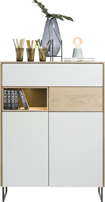 XOOON - Darwin - Minimalistisches Design - Highboard 2-Tueren + 2-Laden + 1-Nische - 100 cm (+ LED)