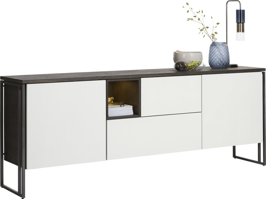 XOOON - Glasgow - Minimalistisches Design - Sideboard 230 cm - 2-Tueren + 2-Laden + 1-Nische (+ LED)