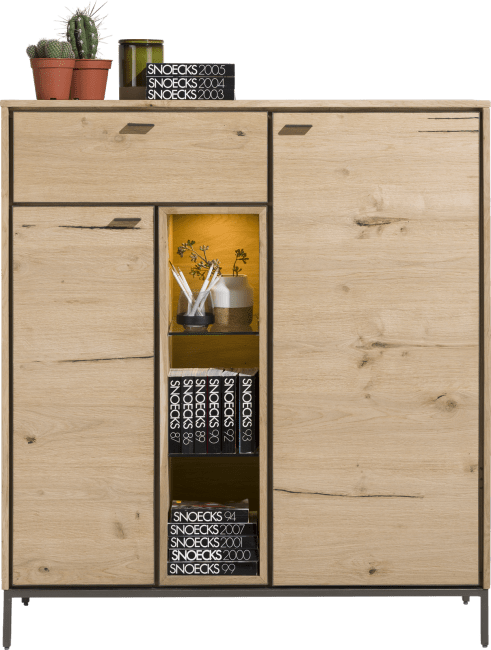 XOOON - Faneur - Scandinavisch design - highboard 125 cm - 2-deuren + 1-lade + 3-niches (+ LED)