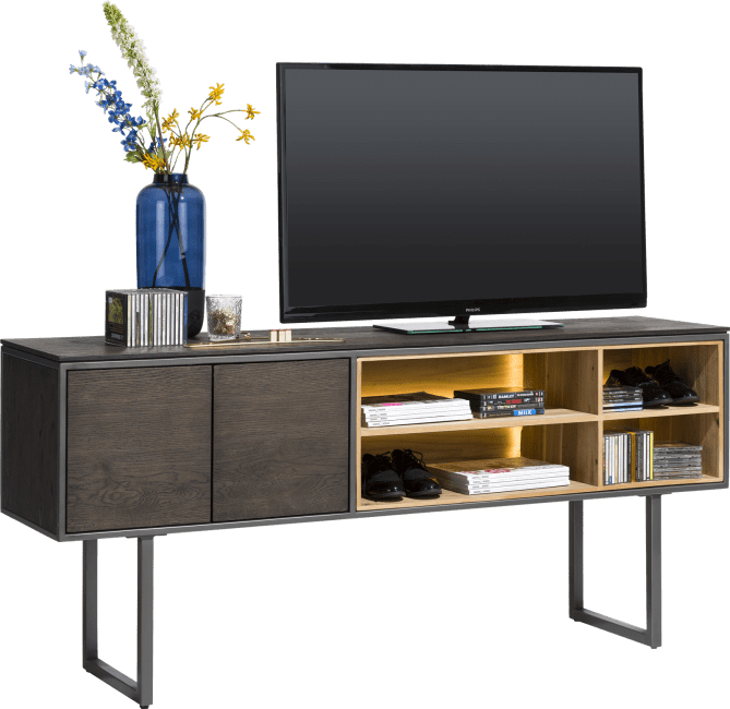 XOOON - Moniz - Minimalistisches Design - TV-Schrank hoch 180 cm - 2-Tueren + 4-Nischen