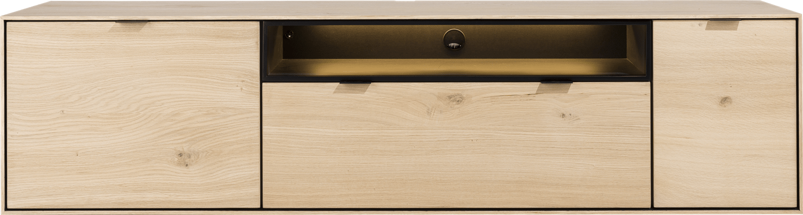 XOOON - Elements - Design minimaliste - lowboard 180 cm. - a suspendre + 1-porte + 1-tiroir + porte rabattante + 1-niche + led