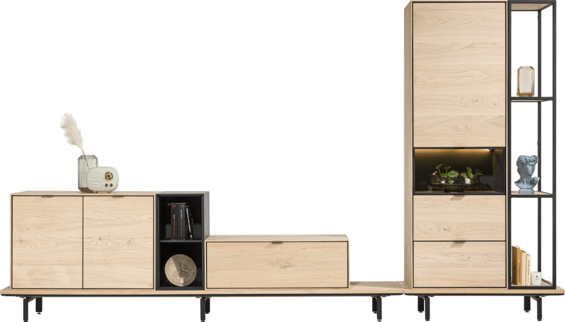 XOOON - Elements - Minimalistisch design - dressoir 240 cm. - 3-deuren + 2-laden + 5-niches + led