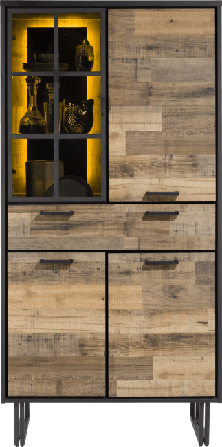 Henders & Hazel - Avalon - Industriel - armoire 96 cm. - 3-portes + 1-tiroir + 1-porte en verre (+ LED)