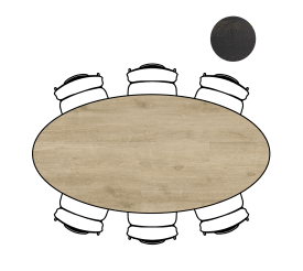 tafel 220 x 110 cm. - ellips - poten aan de zijkant