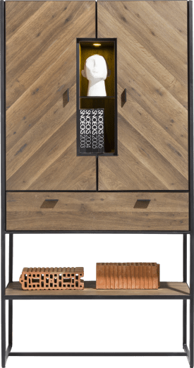 cabinet 100 cm. - 2-doors (herringbone veneer) + 1-drawer + 3-niches (+ LED)