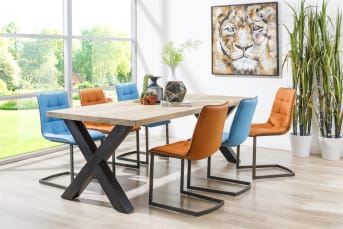 Bij de moderne Metalox <a href="/hh/tafels/eettafels/">eettafels</a> van Henders & Hazel worden hout en metaal met elkaar gecombineerd. Dit geeft deze tafels een stoere eigentijdse look. Voor het houten tafelblad kun je kiezen uit een strak afgewerkt tafelblad, of een blad met boomschorsvorm. Voor de poten kan er gekozen worden uit een metalen X-poot, een metalen V-poot of een V-poot met en combi van metaal en hout. De eetkamertafels zijn verkrijgbaar in de maten 250 x 100, 230 x 100, 200 x 100 en 170 x 100.