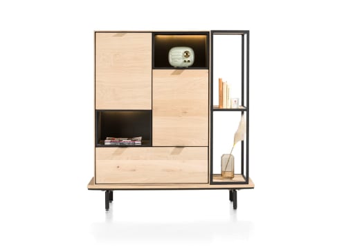 Highboard Naturel 90 cm + boekenkast 30 x 120 cm + platform 130 cm met 2 metalen poten