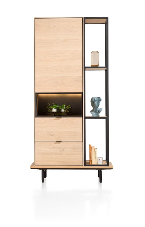 Bergkast smal Naturel 60 cm + boekenkast 30 x 180 cm + platform 100 cm met 2 metalen poten