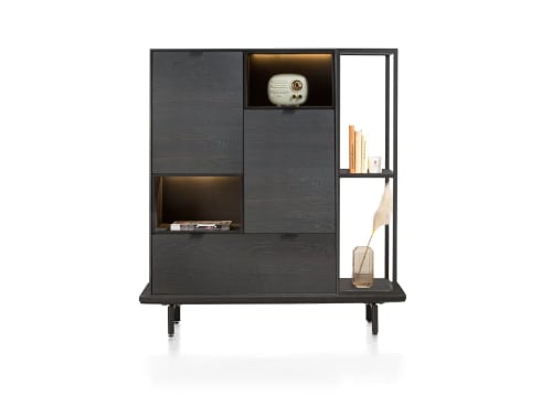 Highboard Onyx 90 cm + boekenkast 30 x 120 cm + platform 130 cm met 2 metalen poten