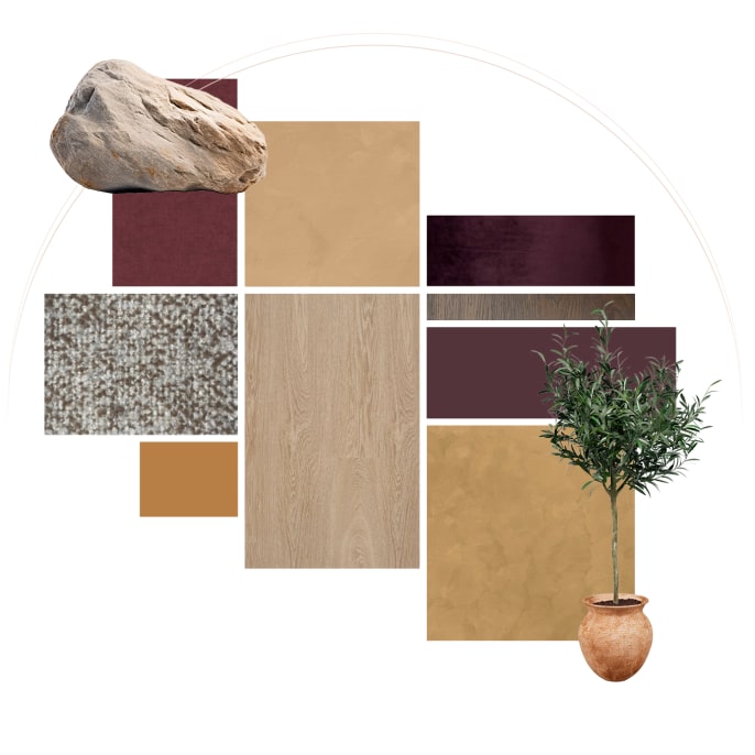 Sand, Aubergine und kräftige Akzente bilden die Grundlage der Farbpalette von Terra Tales.