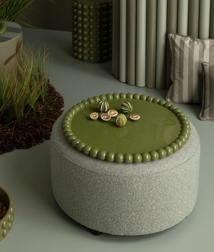 BeautiQ Vero Poef en DOTS dienblad Olive