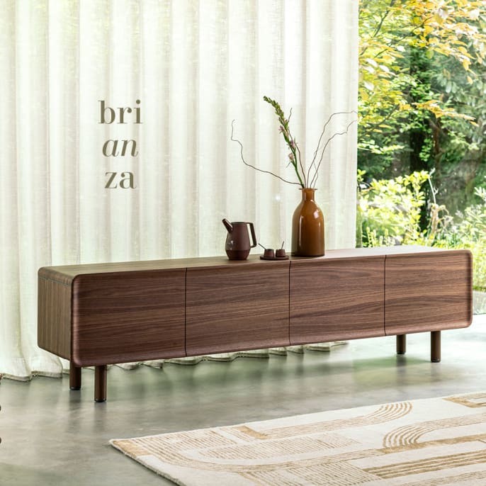 BRIANZA lowboard 4-deurs in notenhout, functioneel tv-meubel met softclose deuren